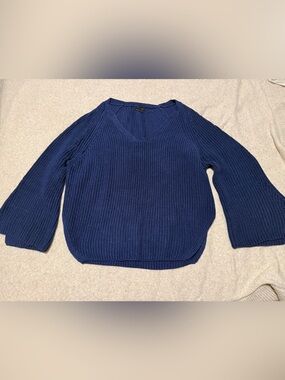 Massimo Dutti Navy Ribbed Crew Neck Sweater